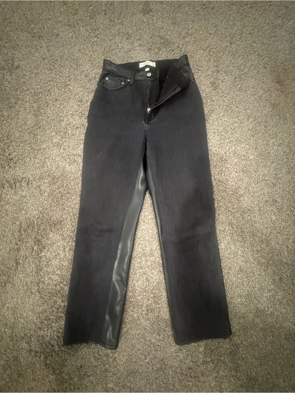 Abercrombie & Fitch Black Wide-Leg Jeans with Faux-Leather Inset